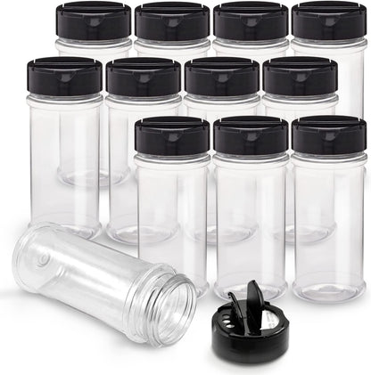 Plastic Spice Jars Bottle Containers with Black Cap, 5.5Oz, 12 Pack