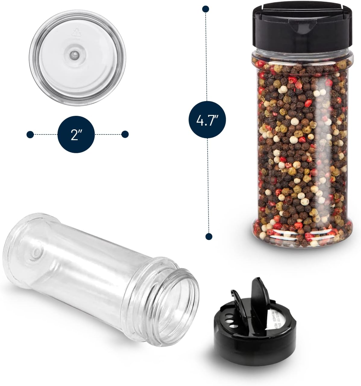 Plastic Spice Jars Bottle Containers with Black Cap, 5.5Oz, 12 Pack