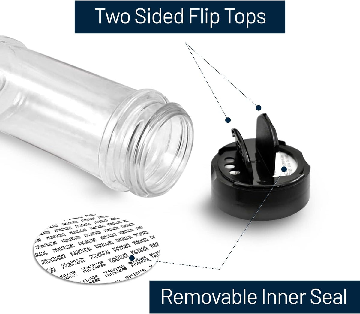 Plastic Spice Jars Bottle Containers with Black Cap, 5.5Oz, 12 Pack