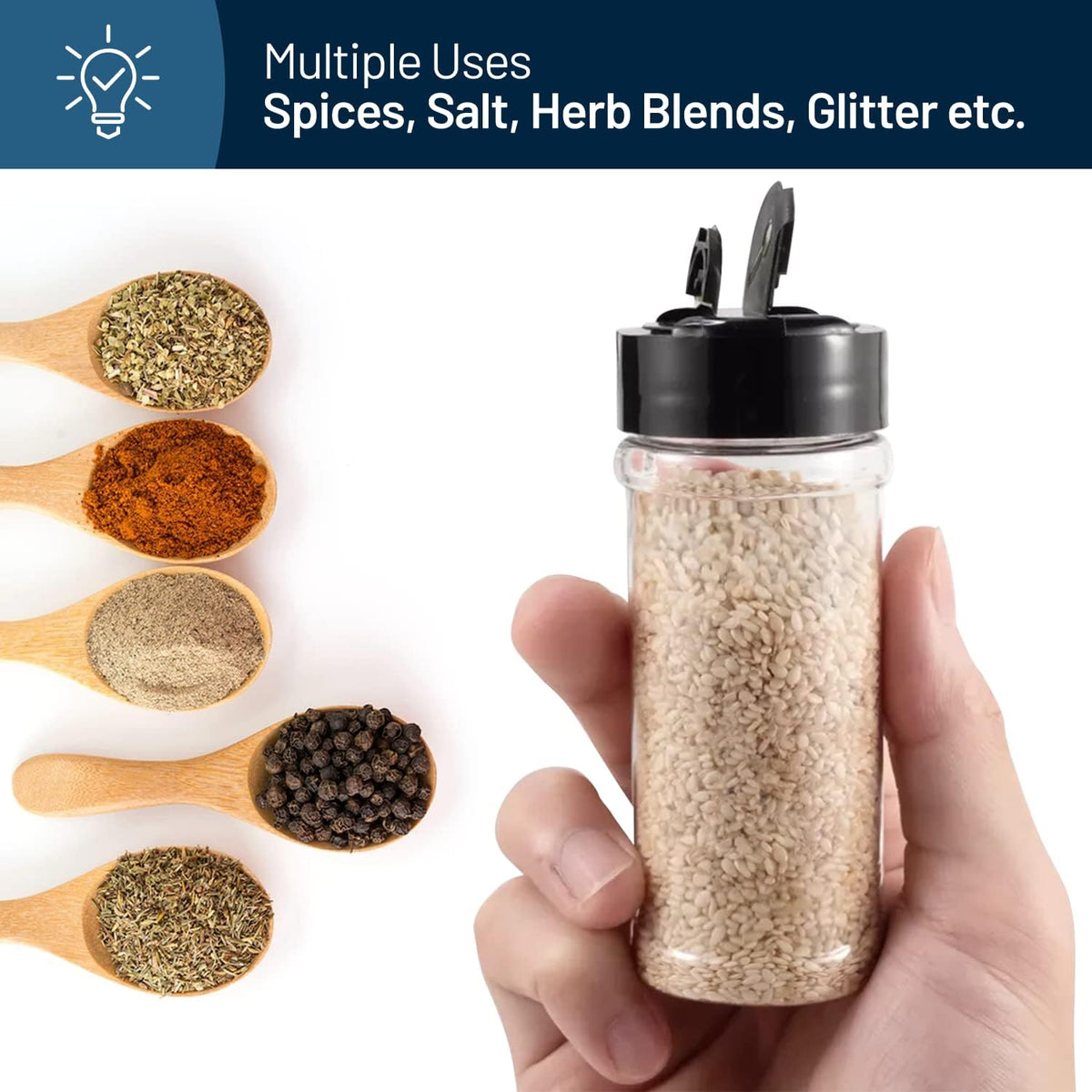 Plastic Spice Jars Bottle Containers with Black Cap, 5.5Oz, 12 Pack