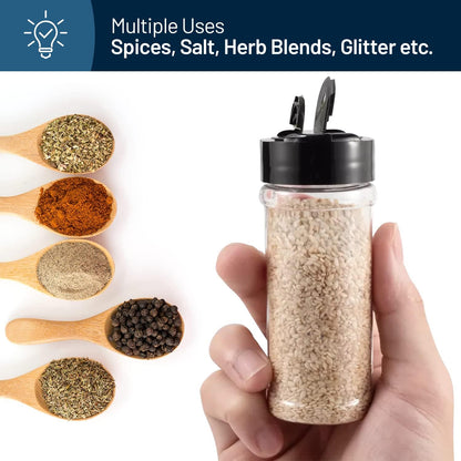 Plastic Spice Jars Bottle Containers with Black Cap, 5.5Oz, 12 Pack