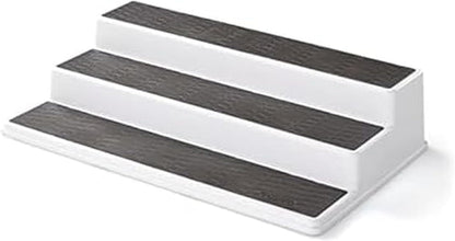 3-Tier Spice Rack Organizer for Cabinet - 15 Inch Non-Skid Pantry Organizer and Storage Shelf for Spices, Canned Goods, Seasonings - White and Gray Kitchen Cabinet Organizer