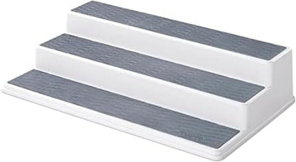 3-Tier Spice Rack Organizer for Cabinet - 15 Inch Non-Skid Pantry Organizer and Storage Shelf for Spices, Canned Goods, Seasonings - White and Gray Kitchen Cabinet Organizer