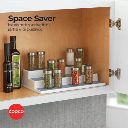 3-Tier Spice Rack Organizer for Cabinet - 15 Inch Non-Skid Pantry Organizer and Storage Shelf for Spices, Canned Goods, Seasonings - White and Gray Kitchen Cabinet Organizer