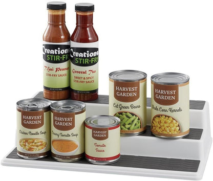 3-Tier Spice Rack Organizer for Cabinet - 15 Inch Non-Skid Pantry Organizer and Storage Shelf for Spices, Canned Goods, Seasonings - White and Gray Kitchen Cabinet Organizer