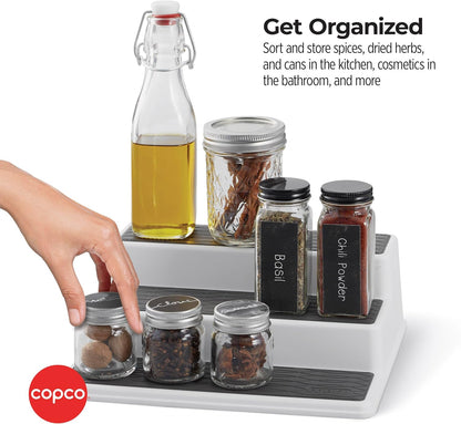 3-Tier Spice Rack Organizer for Cabinet - 15 Inch Non-Skid Pantry Organizer and Storage Shelf for Spices, Canned Goods, Seasonings - White and Gray Kitchen Cabinet Organizer