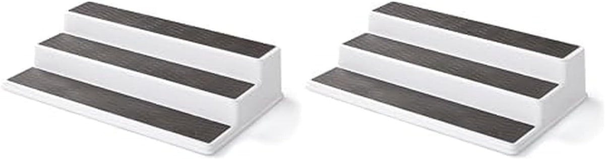 3-Tier Spice Rack Organizer for Cabinet - 15 Inch Non-Skid Pantry Organizer and Storage Shelf for Spices, Canned Goods, Seasonings - White and Gray Kitchen Cabinet Organizer