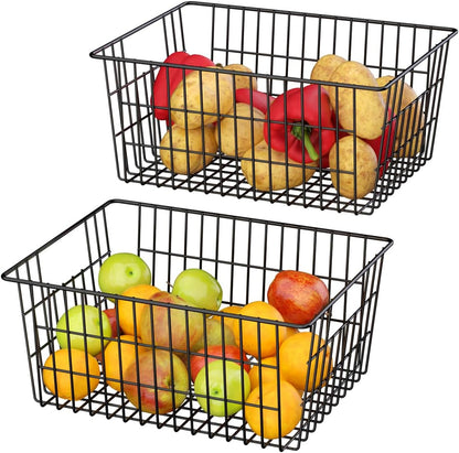 Freezer Baskets, Pantrty Storage Bins, Farmhouse Metal Wire Organizer for Kitchen Pantry Organizer 14"x11"x6"