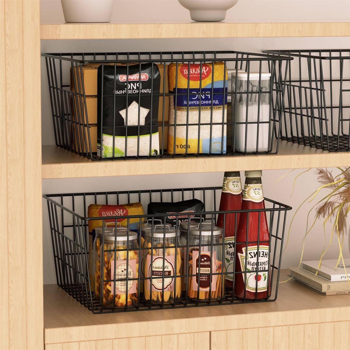 Freezer Baskets, Pantrty Storage Bins, Farmhouse Metal Wire Organizer for Kitchen Pantry Organizer 14"x11"x6"