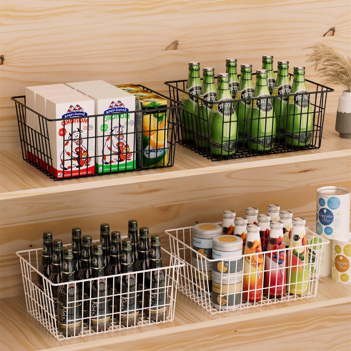 Freezer Baskets, Pantrty Storage Bins, Farmhouse Metal Wire Organizer for Kitchen Pantry Organizer 14"x11"x6"