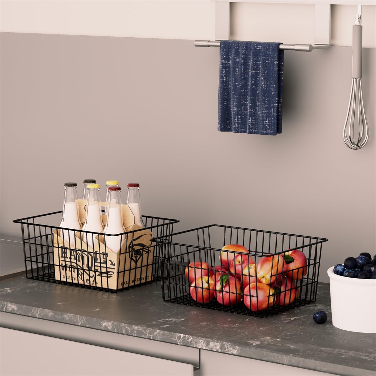 Freezer Baskets, Pantrty Storage Bins, Farmhouse Metal Wire Organizer for Kitchen Pantry Organizer 14"x11"x6"