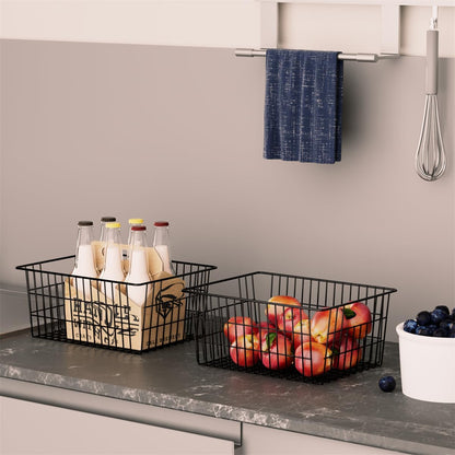 Freezer Baskets, Pantrty Storage Bins, Farmhouse Metal Wire Organizer for Kitchen Pantry Organizer 14"x11"x6"