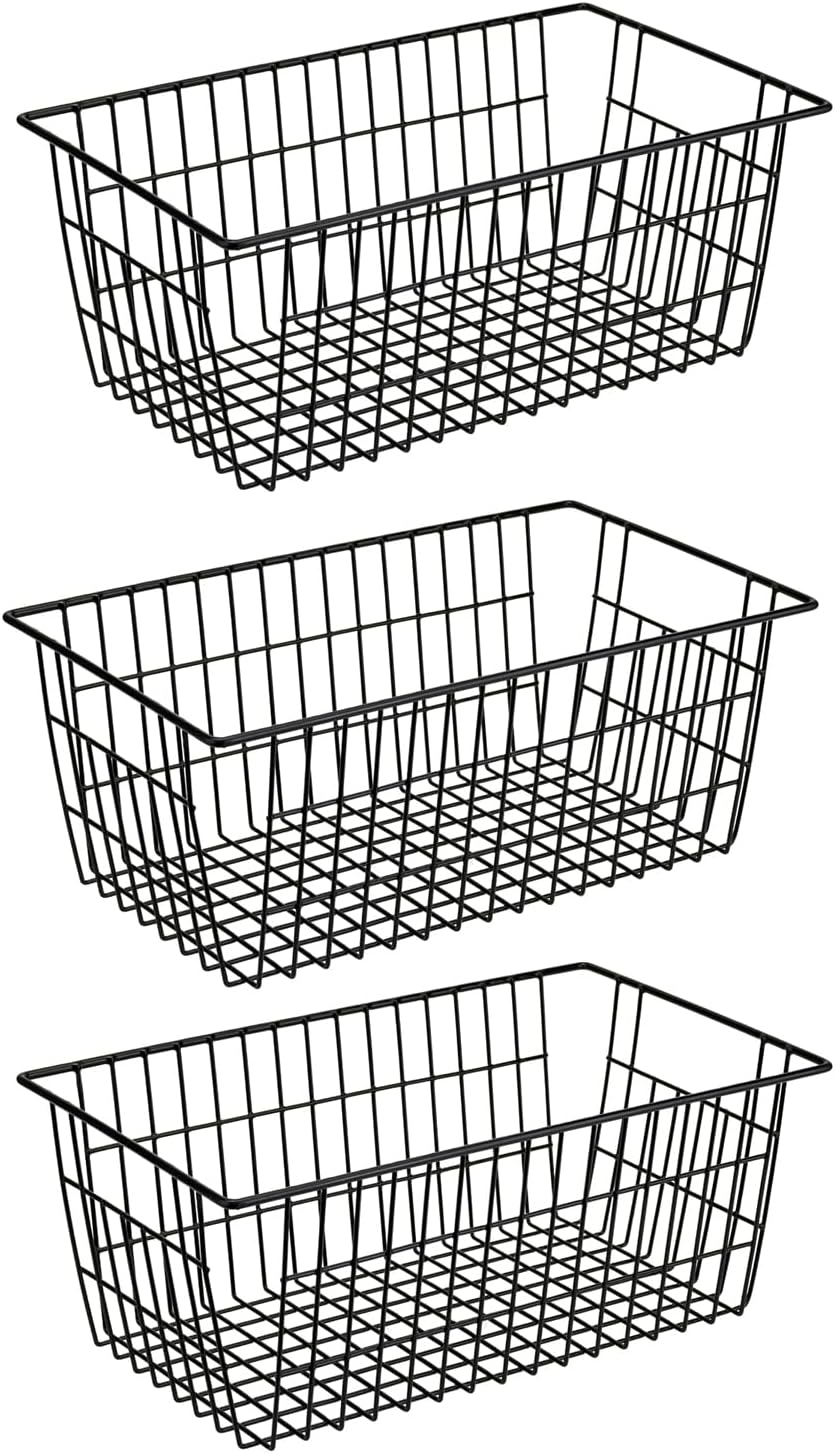 Freezer Baskets, Pantrty Storage Bins, Farmhouse Metal Wire Organizer for Kitchen Pantry Organizer 14"x11"x6"