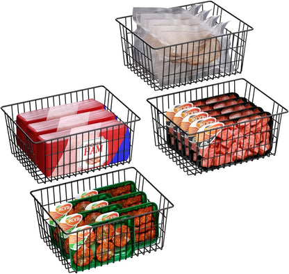 Freezer Baskets, Pantrty Storage Bins, Farmhouse Metal Wire Organizer for Kitchen Pantry Organizer 14"x11"x6"