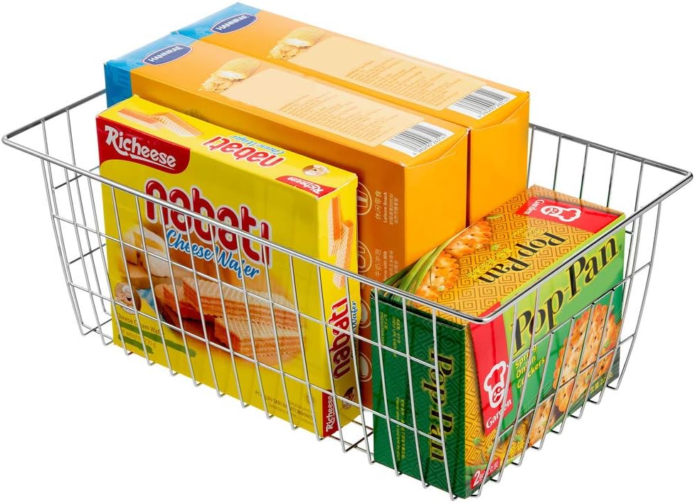 Freezer Baskets, Pantrty Storage Bins, Farmhouse Metal Wire Organizer for Kitchen Pantry Organizer 14"x11"x6"