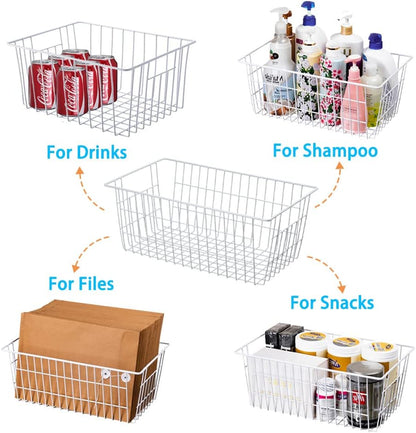 Freezer Baskets, Pantrty Storage Bins, Farmhouse Metal Wire Organizer for Kitchen Pantry Organizer 14"x11"x6"