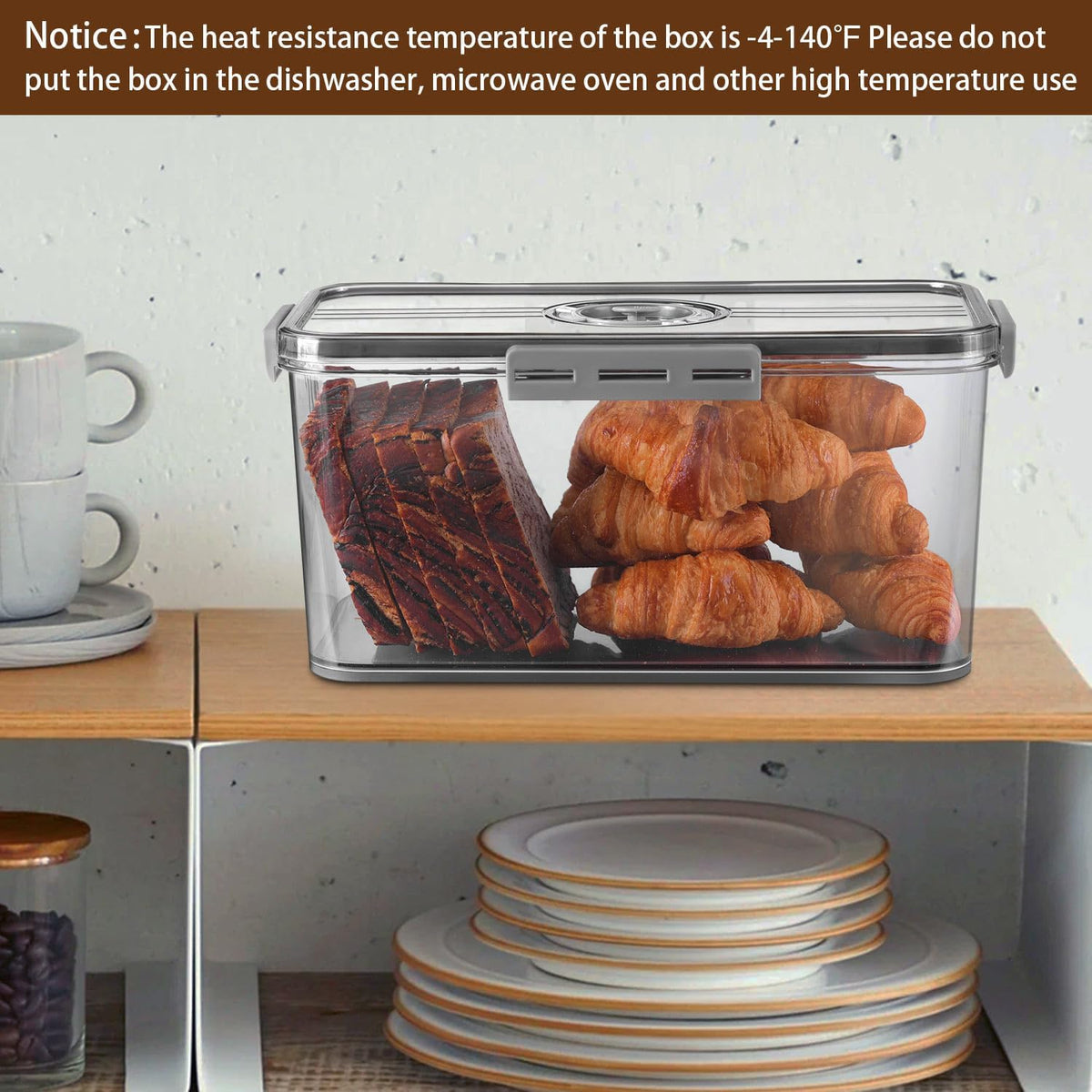 Bread Box Bread Boxes for Kitchen Counter Airtight, Time Recording Bread Storage Container with Lid, Bread Keeper for Homemade Bread, Toast, Bagel, Donut and Cookies, Grey
