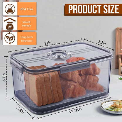 Bread Box Bread Boxes for Kitchen Counter Airtight, Time Recording Bread Storage Container with Lid, Bread Keeper for Homemade Bread, Toast, Bagel, Donut and Cookies, Grey