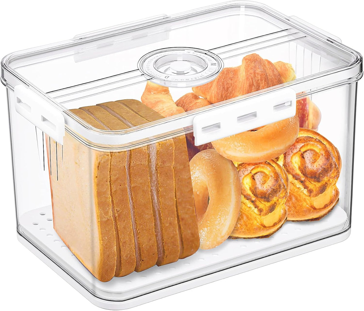 Bread Box Bread Boxes for Kitchen Counter Airtight, Time Recording Bread Storage Container with Lid, Bread Keeper for Homemade Bread, Toast, Bagel, Donut and Cookies, Grey