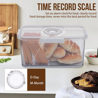 Bread Box Bread Boxes for Kitchen Counter Airtight, Time Recording Bread Storage Container with Lid, Bread Keeper for Homemade Bread, Toast, Bagel, Donut and Cookies, Grey