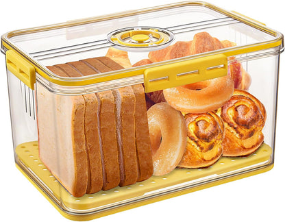 Bread Box Bread Boxes for Kitchen Counter Airtight, Time Recording Bread Storage Container with Lid, Bread Keeper for Homemade Bread, Toast, Bagel, Donut and Cookies, Grey
