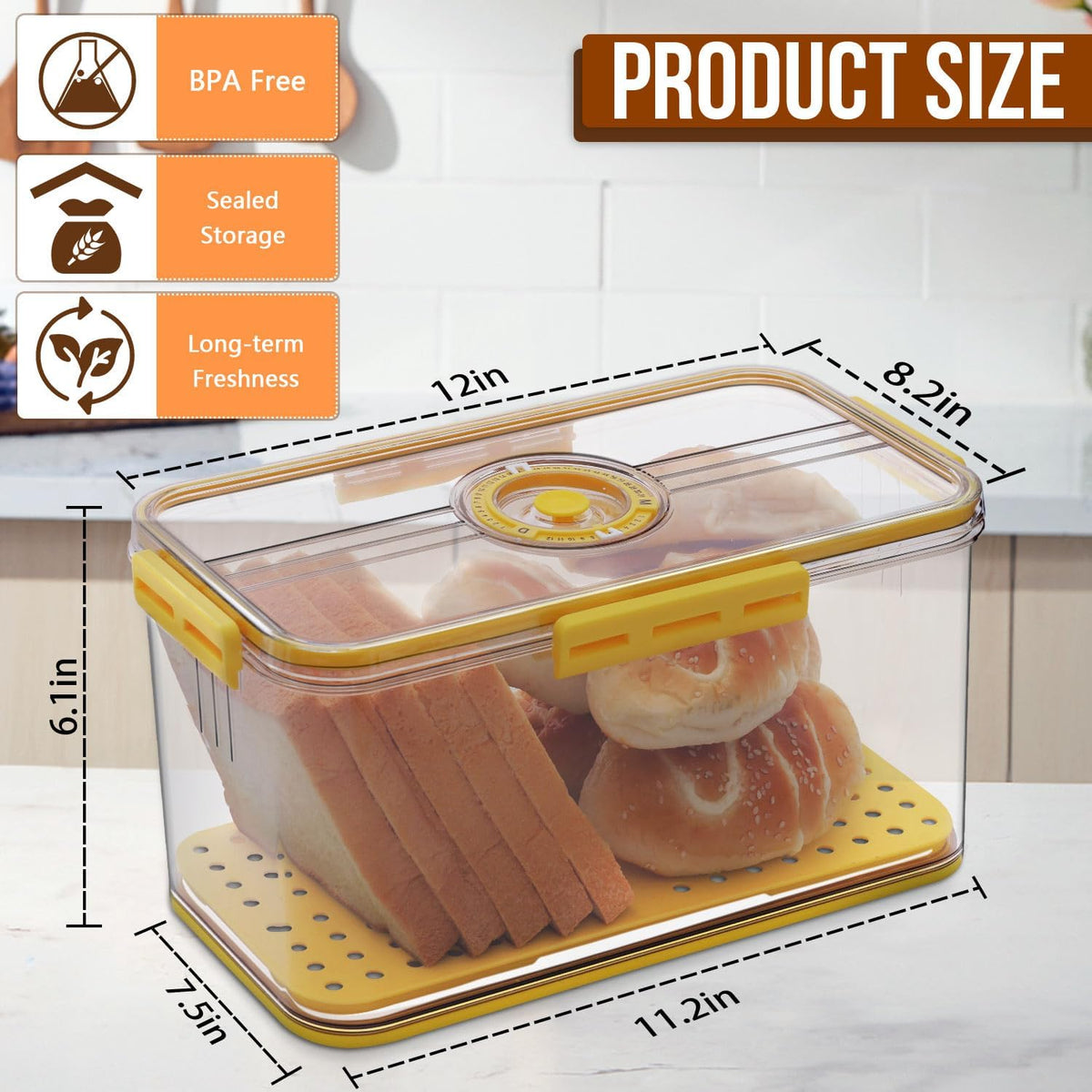 Bread Box Bread Boxes for Kitchen Counter Airtight, Time Recording Bread Storage Container with Lid, Bread Keeper for Homemade Bread, Toast, Bagel, Donut and Cookies, Grey