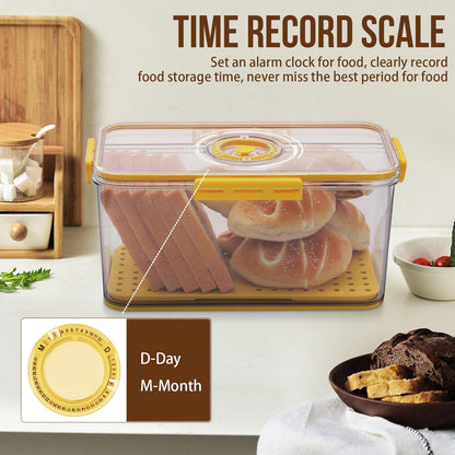Bread Box Bread Boxes for Kitchen Counter Airtight, Time Recording Bread Storage Container with Lid, Bread Keeper for Homemade Bread, Toast, Bagel, Donut and Cookies, Grey