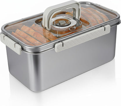 Bread Box Bread Boxes for Kitchen Counter Airtight, Time Recording Bread Storage Container with Lid, Bread Keeper for Homemade Bread, Toast, Bagel, Donut and Cookies, Grey