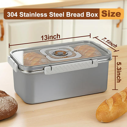 Bread Box Bread Boxes for Kitchen Counter Airtight, Time Recording Bread Storage Container with Lid, Bread Keeper for Homemade Bread, Toast, Bagel, Donut and Cookies, Grey