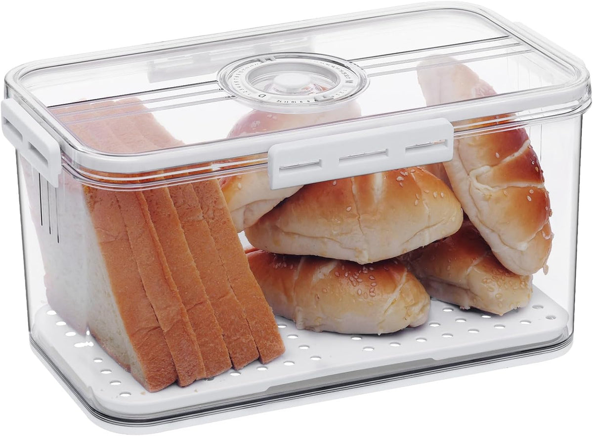 Bread Box Bread Boxes for Kitchen Counter Airtight, Time Recording Bread Storage Container with Lid, Bread Keeper for Homemade Bread, Toast, Bagel, Donut and Cookies, Grey