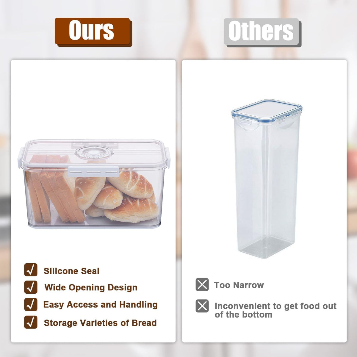 Bread Box Bread Boxes for Kitchen Counter Airtight, Time Recording Bread Storage Container with Lid, Bread Keeper for Homemade Bread, Toast, Bagel, Donut and Cookies, Grey
