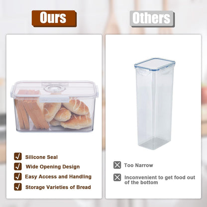 Bread Box Bread Boxes for Kitchen Counter Airtight, Time Recording Bread Storage Container with Lid, Bread Keeper for Homemade Bread, Toast, Bagel, Donut and Cookies, Grey