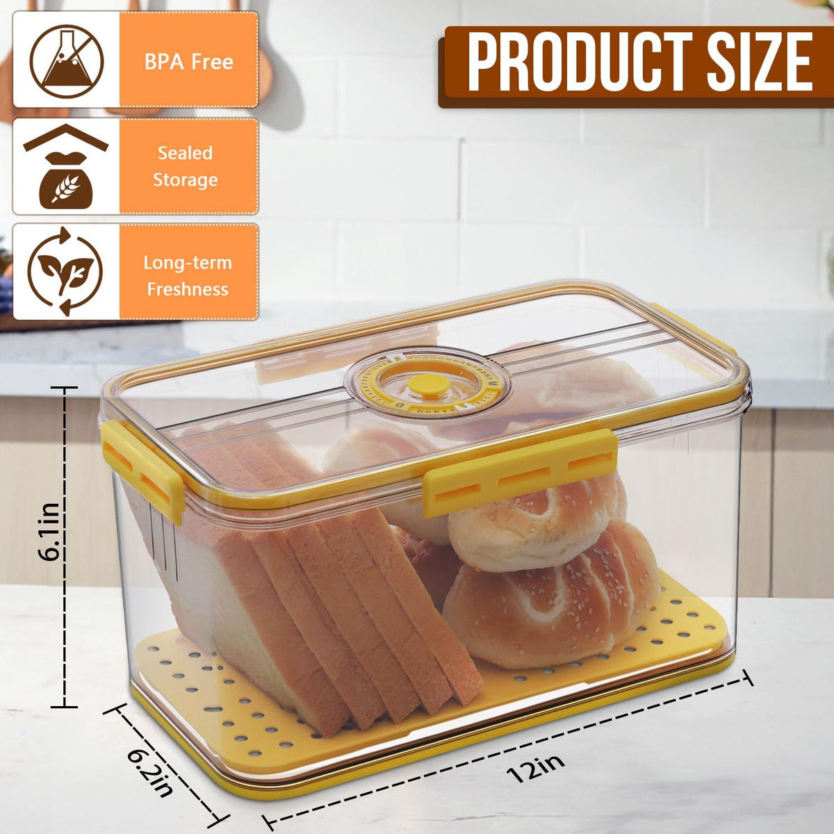 Bread Box Bread Boxes for Kitchen Counter Airtight, Time Recording Bread Storage Container with Lid, Bread Keeper for Homemade Bread, Toast, Bagel, Donut and Cookies, Grey