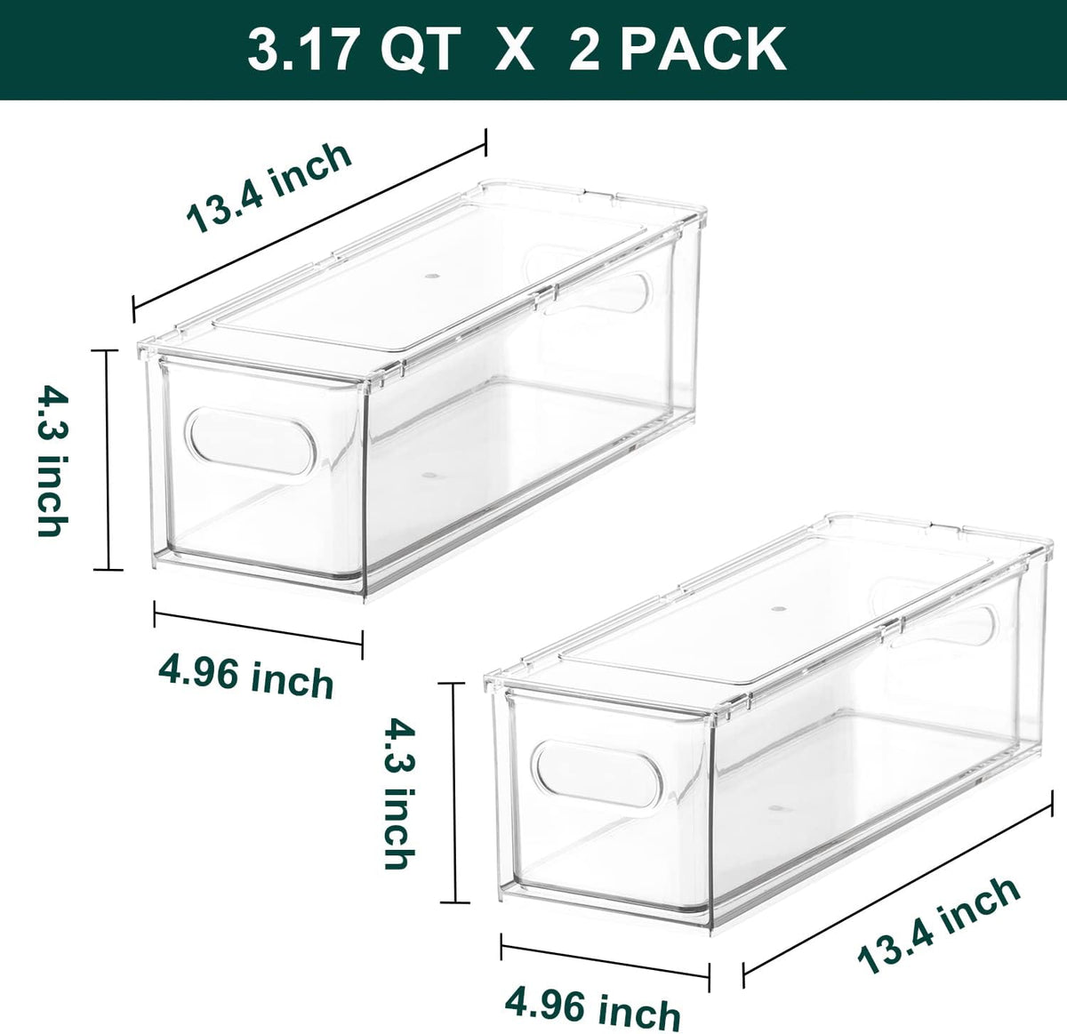 2 Pack Fridge Organizer with Pull-out Drawer, Stackable Freezer Organizer Bin, Pantry Organization and Storage, BPA Free, 3.17QT