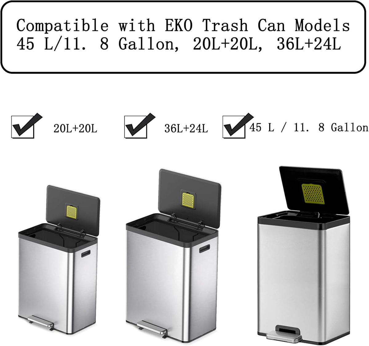 16 Pack Activated Carbon Filter with 2 Pack Recycle+Trash Sticker Fits EKO Trash Can with Built-in Compartment, Also Fits SIMPLI-Magic Garbage Bins, for Trash Can and Compost Bin