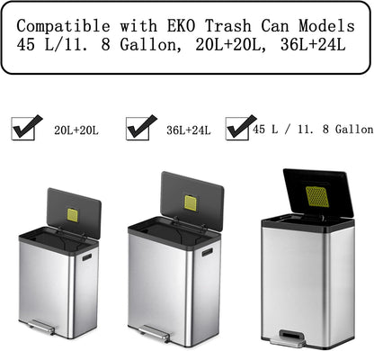 16 Pack Activated Carbon Filter with 2 Pack Recycle+Trash Sticker Fits EKO Trash Can with Built-in Compartment, Also Fits SIMPLI-Magic Garbage Bins, for Trash Can and Compost Bin