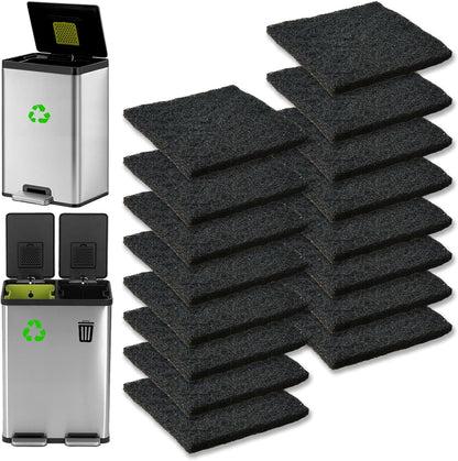 16 Pack Activated Carbon Filter with 2 Pack Recycle+Trash Sticker Fits EKO Trash Can with Built-in Compartment, Also Fits SIMPLI-Magic Garbage Bins, for Trash Can and Compost Bin