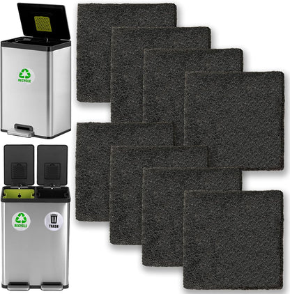 16 Pack Activated Carbon Filter with 2 Pack Recycle+Trash Sticker Fits EKO Trash Can with Built-in Compartment, Also Fits SIMPLI-Magic Garbage Bins, for Trash Can and Compost Bin