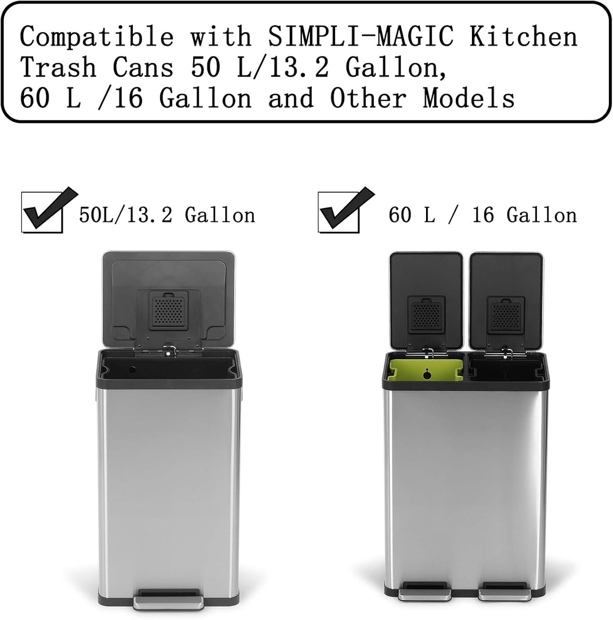 16 Pack Activated Carbon Filter with 2 Pack Recycle+Trash Sticker Fits EKO Trash Can with Built-in Compartment, Also Fits SIMPLI-Magic Garbage Bins, for Trash Can and Compost Bin
