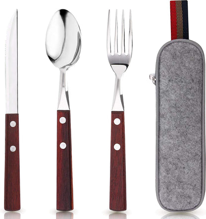 PREMIUM Stainless Steel Travel Utensils Set with Case, 3pc Full Size Fork