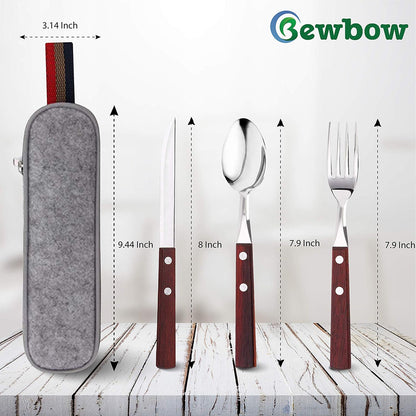 PREMIUM Stainless Steel Travel Utensils Set with Case, 3pc Full Size Fork