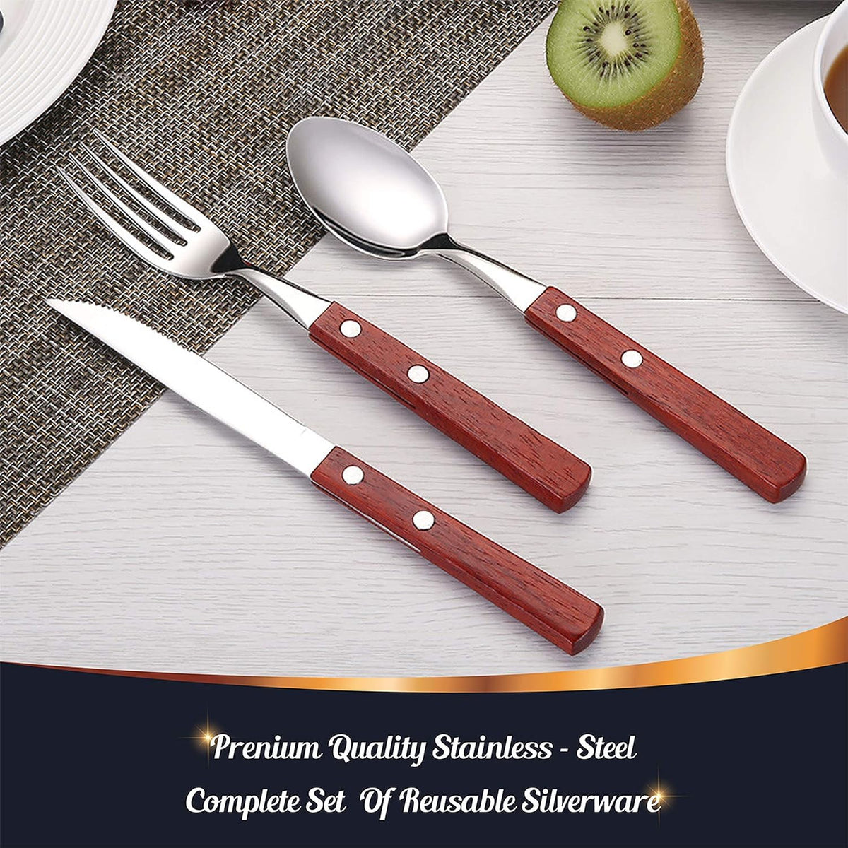 PREMIUM Stainless Steel Travel Utensils Set with Case, 3pc Full Size Fork