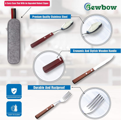 PREMIUM Stainless Steel Travel Utensils Set with Case, 3pc Full Size Fork