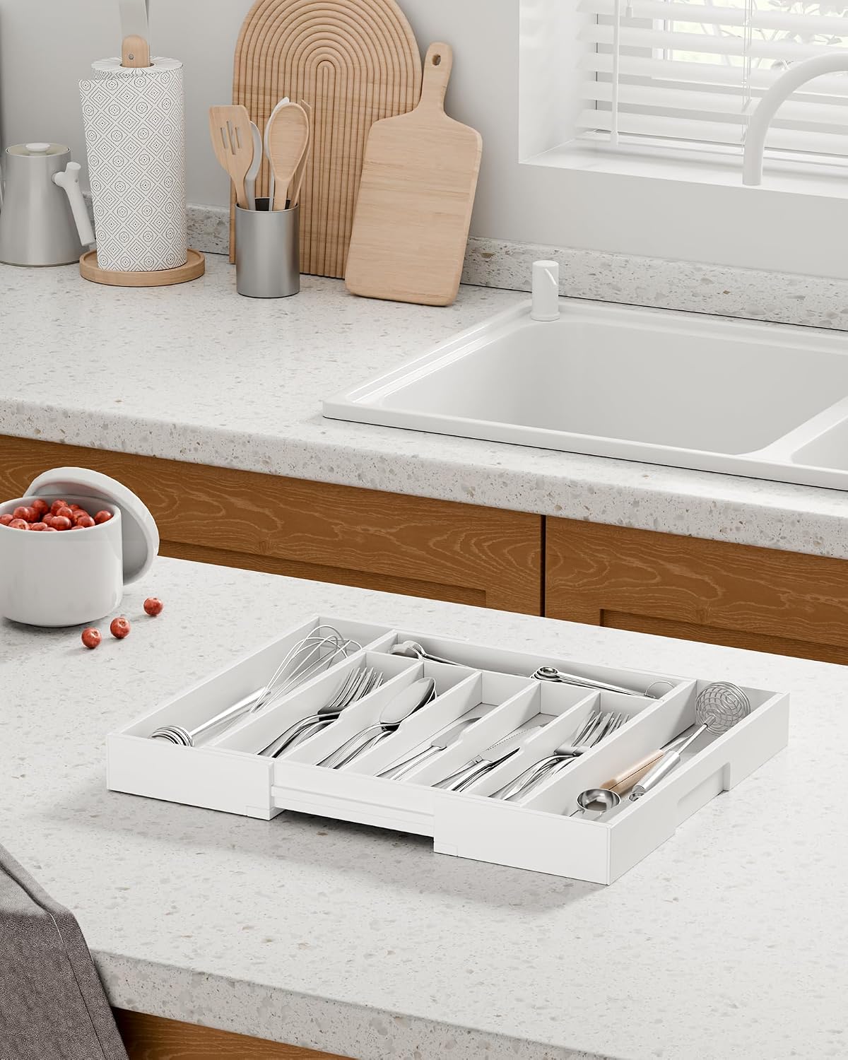 Silverware Organizer, Bamboo Kitchen Drawer Tray, Natural, Large