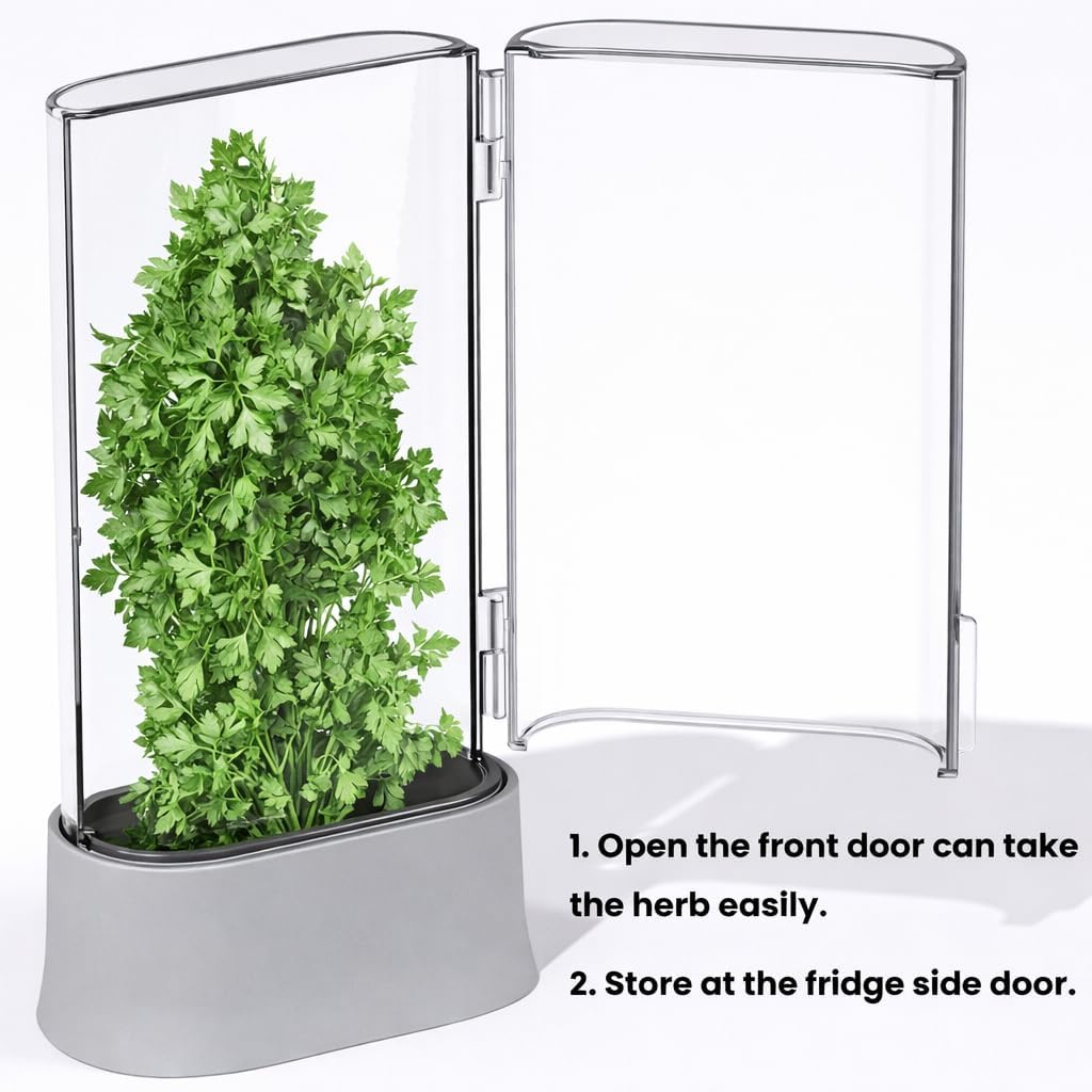 Herb Keeper for Refrigerator, Fresh Herb Saver Herb Storage Containers, Cilantro Container for Fridge Asparagus Container, Dishwasher Safe-2 Pack