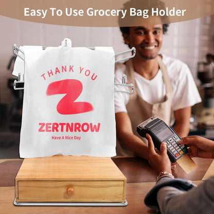 Detachable Plastic Grocery Bag Holder with Wooden Drawers Base | Contains 200 Count Plastic Bags, Chrome Plated T-Shirt Bags Rack with Stores, Grocery Store，Supermarkets, Homes, Kitchens