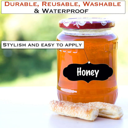 Chalkboard Jar Labels for Canning Mason Jars Premium Reusable Stickers Glass Chalk + 2 Large Erasable Markers (60 Labels)