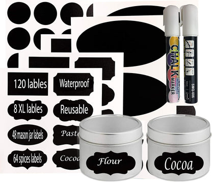 Chalkboard Jar Labels for Canning Mason Jars Premium Reusable Stickers Glass Chalk + 2 Large Erasable Markers (60 Labels)