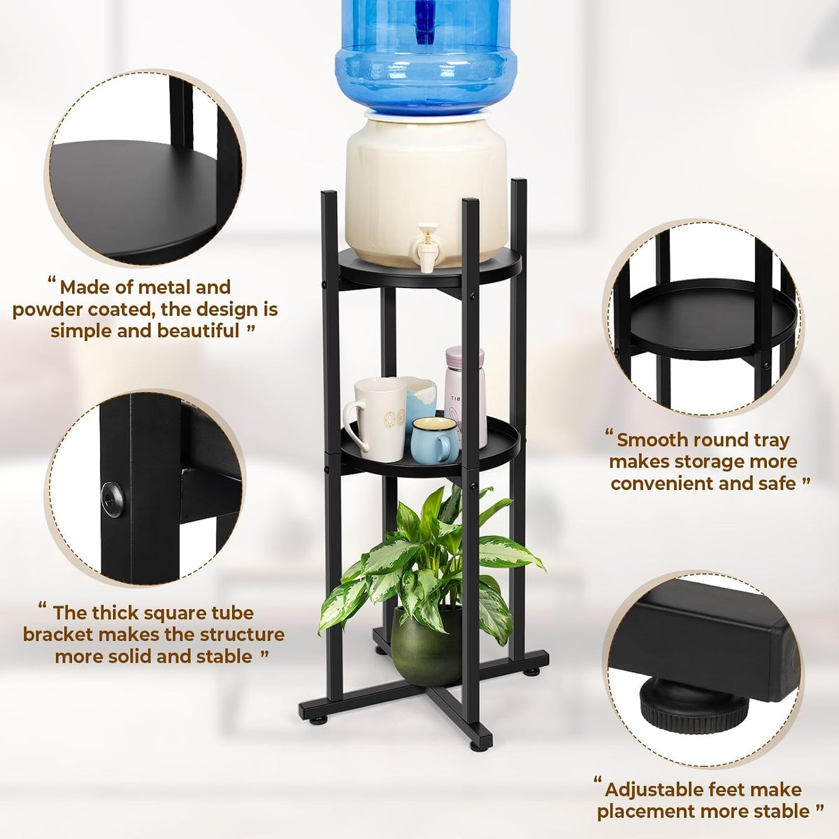 Water Dispenser Stand 5 Gallon Water Jug Floor Stand Sturdy, Black