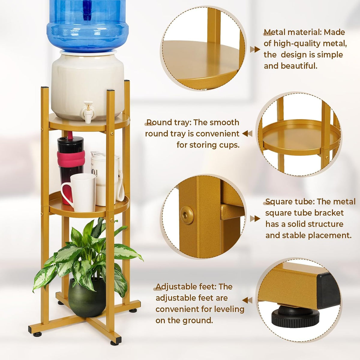 Water Dispenser Stand 5 Gallon Water Jug Floor Stand Sturdy, Black